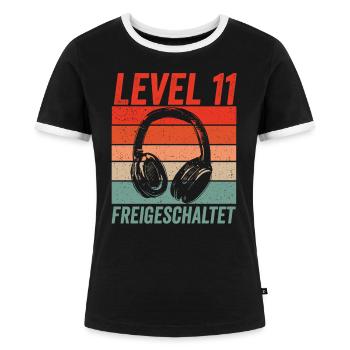 Level 11 Freigeschaltet 11.Geburtstag Gamer - Frauen Kontrast-T-Shirt - Schwarz/Weiß - Vorne - Selfina (174cm)
