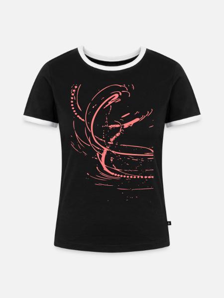 Rosafarbene Fließlinien Abstrakt - Frauen Kontrast-T-Shirt - Schwarz/Weiß