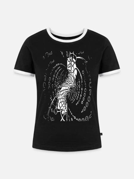 Gecko in Datenspirale - Frauen Kontrast-T-Shirt - Schwarz/Weiß