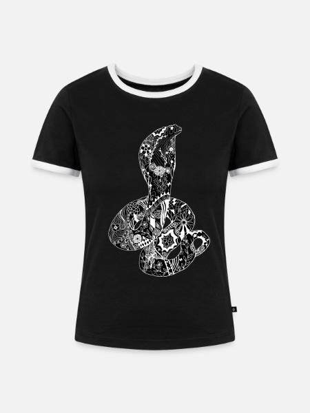 Patchwork Cobra - Frauen Kontrast-T-Shirt - Schwarz/Weiß