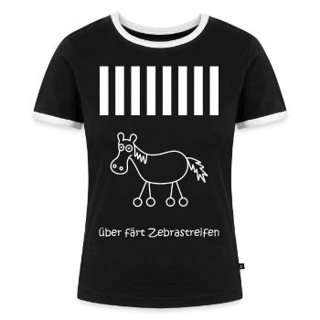 über färt zebrastreifen, Pferd mit Rädern, Verkehr - Frauen Kontrast-T-Shirt - Schwarz/Weiß - Vorne - Selfina (174cm)