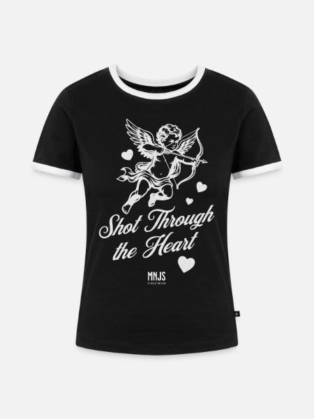 Herzschuss von Cupid - Frauen Kontrast-T-Shirt - Schwarz/Weiß