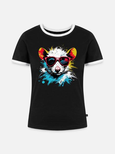 Coole Punk Ratte - Frauen Kontrast-T-Shirt - Schwarz/Weiß