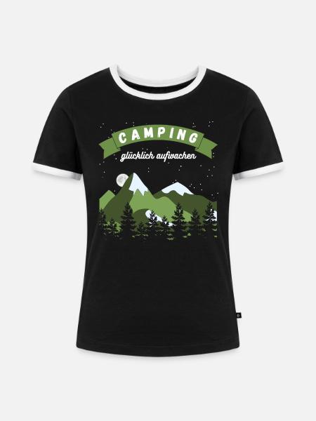 Camping glücklich aufwachen - Design - Frauen Kontrast-T-Shirt - Schwarz/Weiß