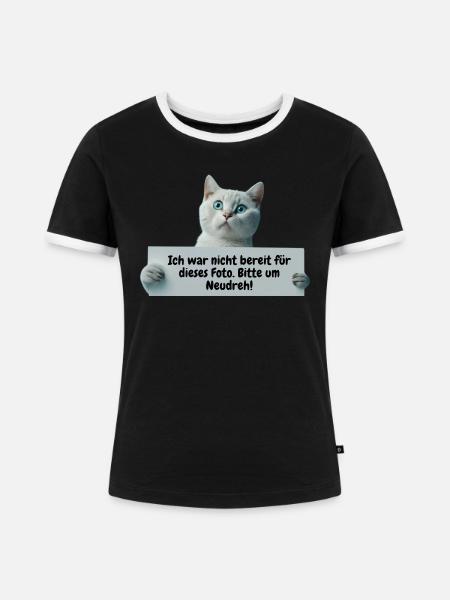 Süße Katze mit Schild - Frauen Kontrast-T-Shirt - Schwarz/Weiß