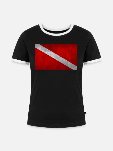 TAUCHERFLAGGE USED LOOK VINTAGE - Frauen Kontrast-T-Shirt - Schwarz/Weiß