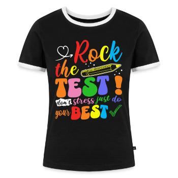 Satzmotivation Schüler-Lehrer-Prüfung - Frauen Kontrast-T-Shirt - Schwarz/Weiß - Vorne - Selfina (174cm)