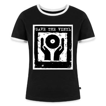 SaveTheVinyl - Frauen Kontrast-T-Shirt - Schwarz/Weiß - Vorne - Selfina (174cm)