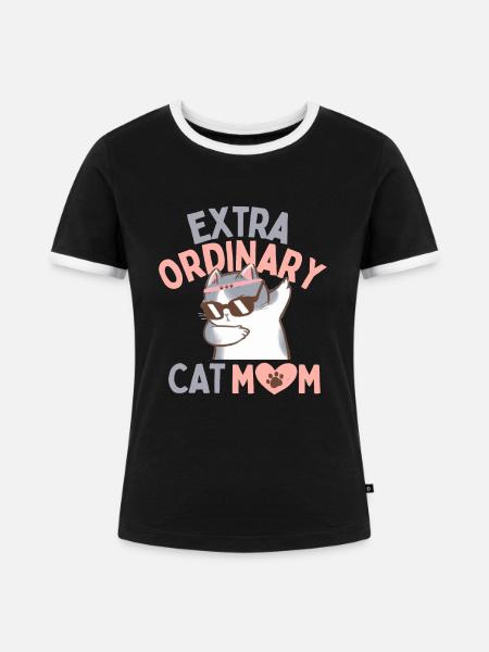AUSSERGEWÖHNLICHE KATZENMUTTER - Frauen Kontrast-T-Shirt - Schwarz/Weiß