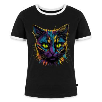 Pop Art Cat - Frauen Kontrast-T-Shirt - Schwarz/Weiß - Vorne - Selfina (174cm)