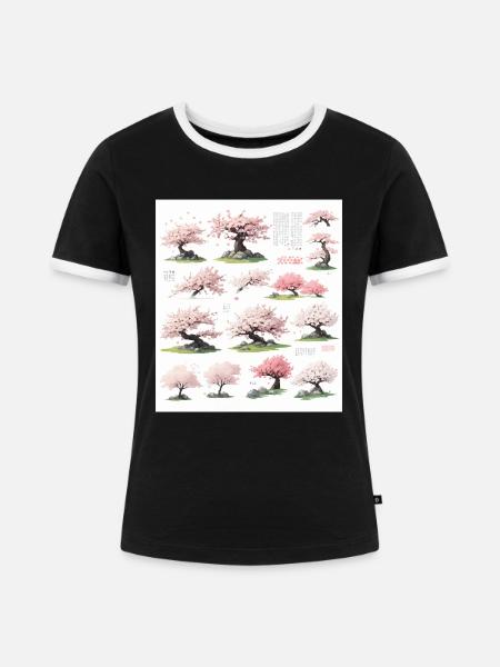 Illustrationen von Kirschbäumen - Frauen Kontrast-T-Shirt - Schwarz/Weiß