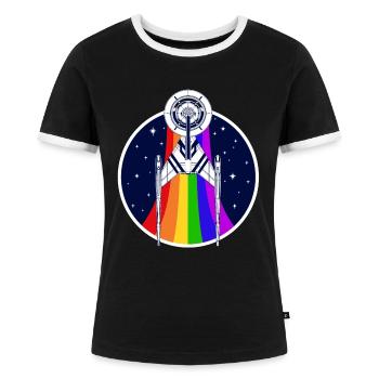 Star Trek Discovery Gay Pride Regenbogen Emblem - Frauen Kontrast-T-Shirt - Schwarz/Weiß - Vorne - Selfina (174cm)