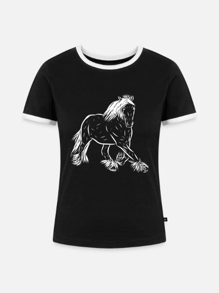 Pferde - Frauen Kontrast-T-Shirt - Schwarz/Weiß
