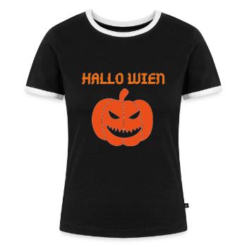 Halloween Hallo Wien Pumpkin - Frauen Kontrast-T-Shirt - Schwarz/Weiß - Vorne - Selfina (174cm)