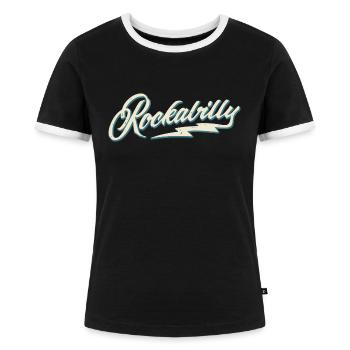 Rockabilly - 50s Retro - 1950er Jahre Rock n Roll - Frauen Kontrast-T-Shirt - Schwarz/Weiß - Vorne - Selfina (174cm)