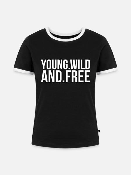 YOUNG AND FREE - Frauen Kontrast-T-Shirt - Schwarz/Weiß