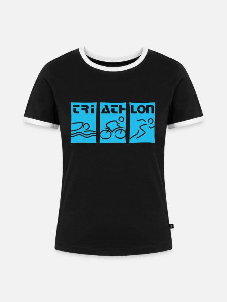 Triathlon cyan - Frauen Kontrast-T-Shirt - Schwarz/Weiß