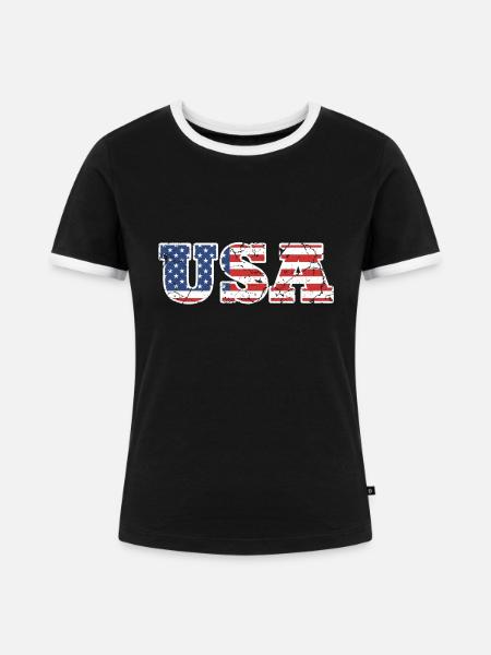 USA Flagge - Frauen Kontrast-T-Shirt - Schwarz/Weiß