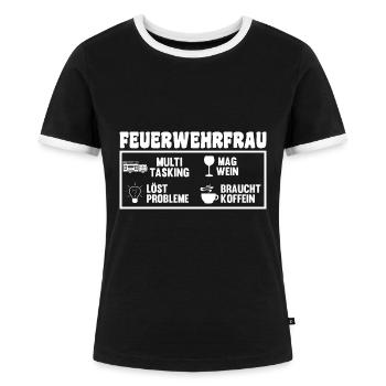 Feuerwehr Wein Feuerwehrfrau - Frauen Kontrast-T-Shirt - Schwarz/Weiß - Vorne - Selfina (174cm)