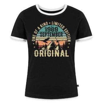 September 1989 Geburtstag - Legende Seit September - Frauen Kontrast-T-Shirt - Schwarz/Weiß - Vorne - Selfina (174cm)