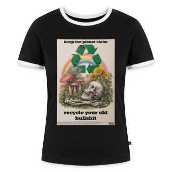 Recycle it! - Frauen Kontrast-T-Shirt - Schwarz/Weiß - Vorne - Selfina (174cm)