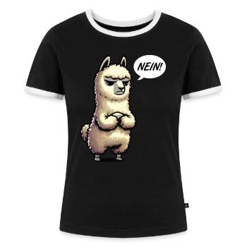 Nein Alpaka lamas Alpakabesitzer Alpakaliebhaber - Frauen Kontrast-T-Shirt - Schwarz/Weiß - Vorne - Selfina (174cm)
