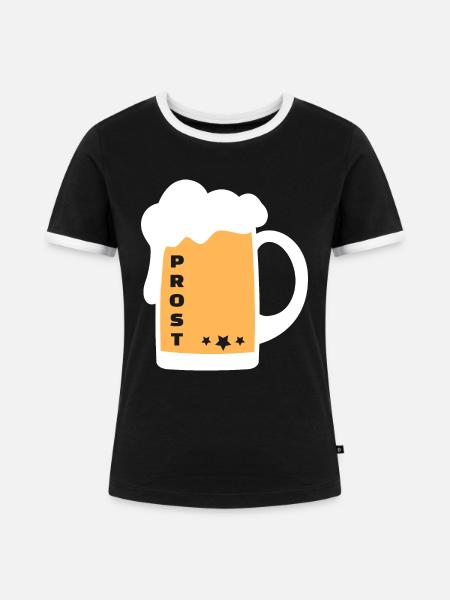 Prost Bier Alkohol Krug - Frauen Kontrast-T-Shirt - Schwarz/Weiß