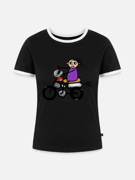 Motorradfahrerin 80 er - Frauen Kontrast-T-Shirt - Schwarz/Weiß