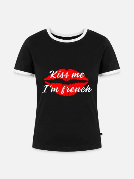 Küss mich, ich bin Franzose - Frauen Kontrast-T-Shirt - Schwarz/Weiß