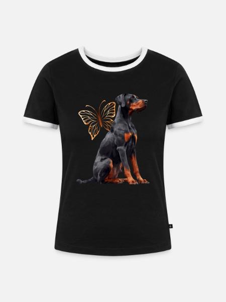 Dobermann - Frauen Kontrast-T-Shirt - Schwarz/Weiß