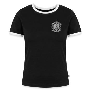 Harry Potter Slytherin kleines Wappen - Frauen Kontrast-T-Shirt - Schwarz/Weiß - Vorne - Selfina (174cm)