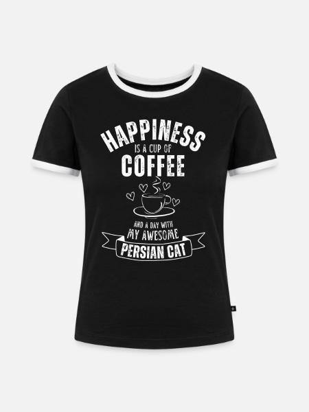 Perser Katze Kaffee Cafe - Frauen Kontrast-T-Shirt - Schwarz/Weiß
