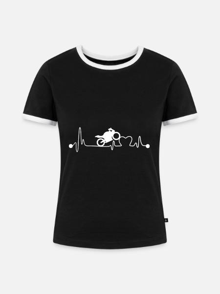Motorrad Biker Herzschlag - Frauen Kontrast-T-Shirt - Schwarz/Weiß