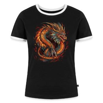 Drache mystisch Lindwurm Monster Ungeheuer Biest - Frauen Kontrast-T-Shirt - Schwarz/Weiß - Vorne - Selfina (174cm)