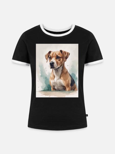 Hund Portrait Aquarell - Frauen Kontrast-T-Shirt - Schwarz/Weiß