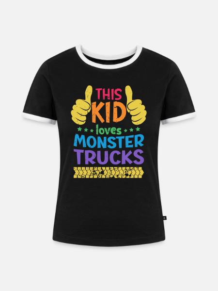 Dieses Kind Liebt Monstertrucks - Frauen Kontrast-T-Shirt - Schwarz/Weiß