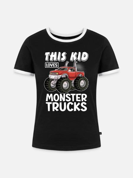 Dieses Kind Liebt Monstertrucks - Frauen Kontrast-T-Shirt - Schwarz/Weiß