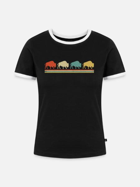 Büffel - Frauen Kontrast-T-Shirt - Schwarz/Weiß
