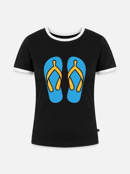 Flip-Flops - Frauen Kontrast-T-Shirt - Schwarz/Weiß