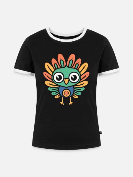 Pfau - Frauen Kontrast-T-Shirt - Schwarz/Weiß