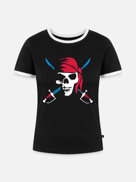 pirate_saber_022011_b_3c - Frauen Kontrast-T-Shirt - Schwarz/Weiß