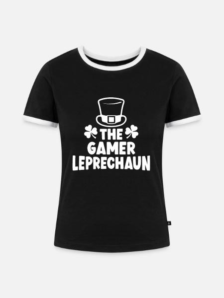Der Gamer Leprechaun - Frauen Kontrast-T-Shirt - Schwarz/Weiß