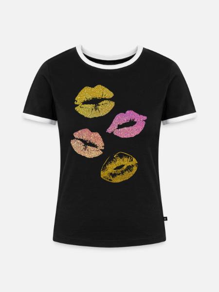 Glitzer Lippen - Frauen Kontrast-T-Shirt - Schwarz/Weiß