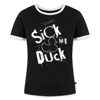 Lustiger Spruch: Sick My Duck - Frauen Kontrast-T-Shirt - Schwarz/Weiß - Vorne - Selfina (174cm)