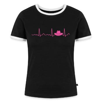 Countrygirl Hut - Herzschlag, Puls, Herzlinie, EKG - Frauen Kontrast-T-Shirt - Schwarz/Weiß - Vorne - Selfina (174cm)