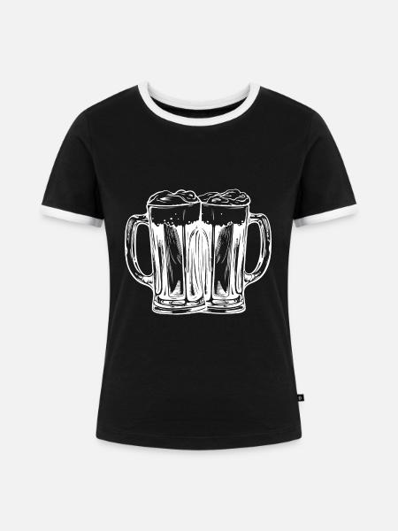 Bier Anstoßen Bierkrug - Frauen Kontrast-T-Shirt - Schwarz/Weiß