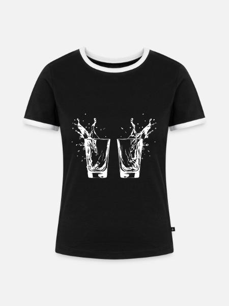 Tequila Glas Prost Party - Frauen Kontrast-T-Shirt - Schwarz/Weiß