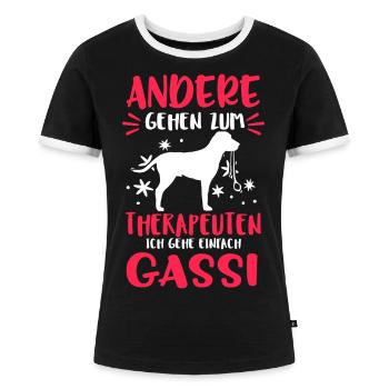 Andere gehen zum Therapeuten ich gehe Gassi - Frauen Kontrast-T-Shirt - Schwarz/Weiß - Vorne - Selfina (174cm)
