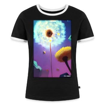 Pusteblume Löwenzahn Korbblütler Blume Frühling - Frauen Kontrast-T-Shirt - Schwarz/Weiß - Vorne - Selfina (174cm)