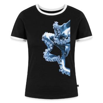 Tintenfisch Tentakel Oktopustentakel Oktopus - Frauen Kontrast-T-Shirt - Schwarz/Weiß - Vorne - Selfina (174cm)